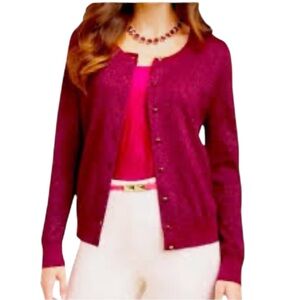 Talbots Sparkle Metallic Plum Cardigan Sweater Size Large Petite